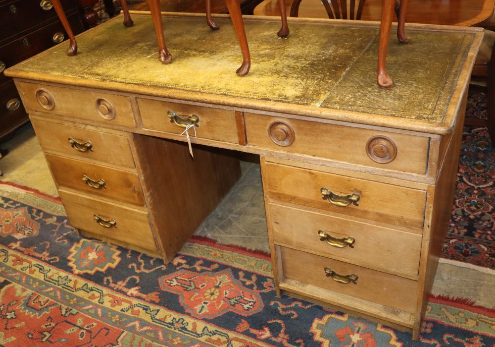 A Victorian and later pine pedestal desk, W.150cm, D.68cm, H.79cm